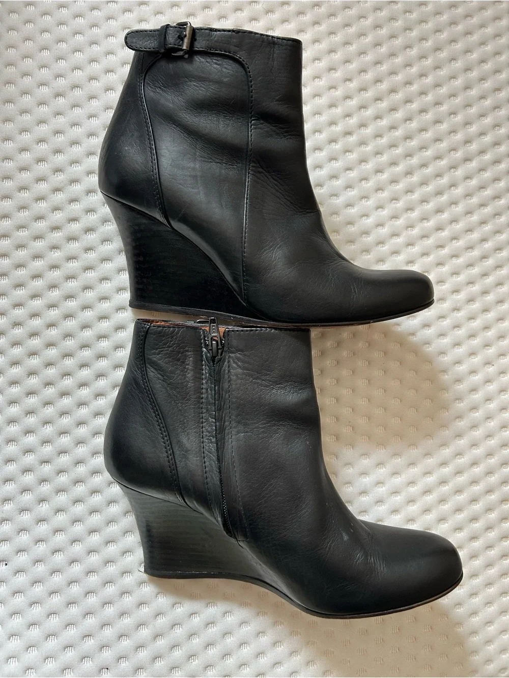Lanvin Paris Black Leather Wedge Ankle Boots Buckle EU 38 US 8 Alber Elbaz